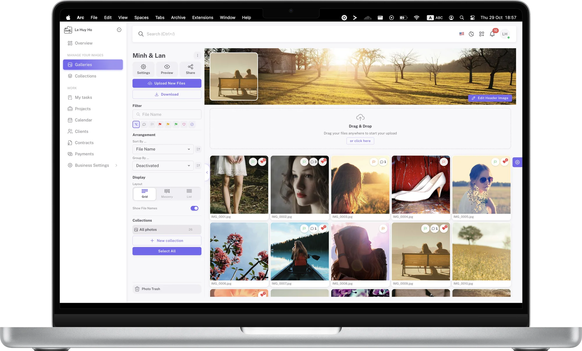 Wedify: studio gallery with clients’ flags, hearts and comments